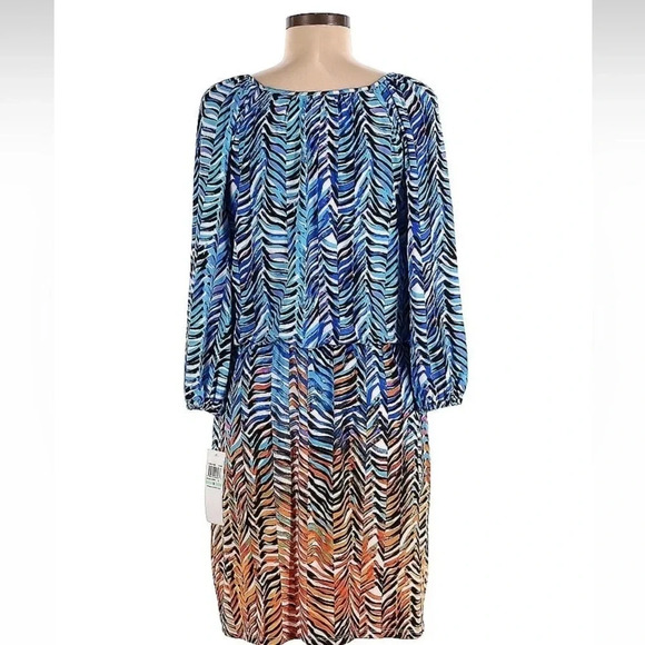 Maggy London Blue Orange Ombre Chevron Stretch Long Sleeve Dress 8 NWT - Picture 3 of 3